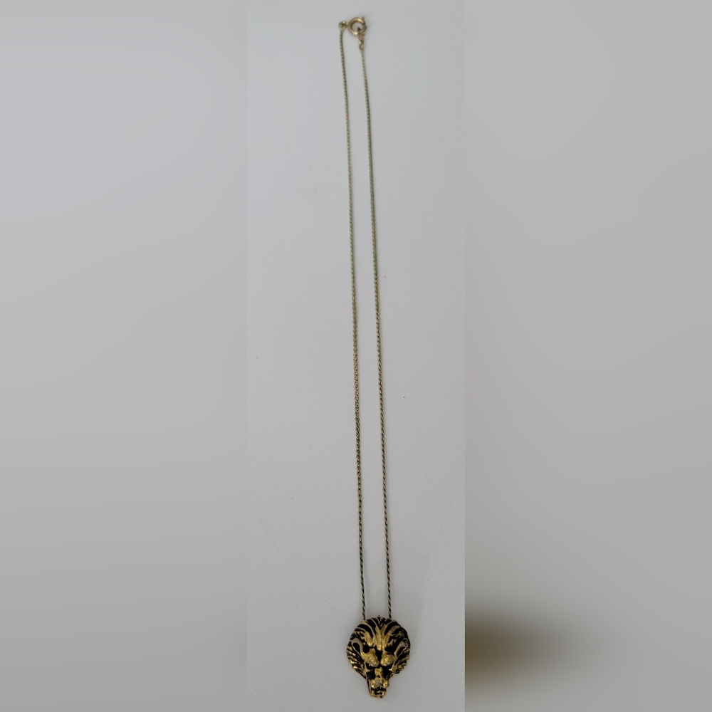 Lion Head Charm On Delicate Gold Cable Chain Necklace